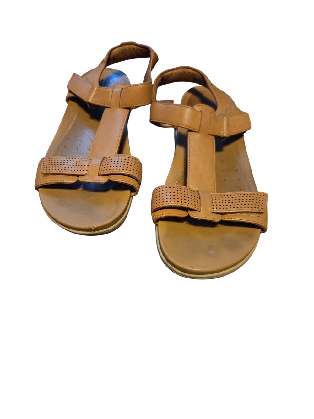 Clarks Tan Leather T-Strap Sandals 9